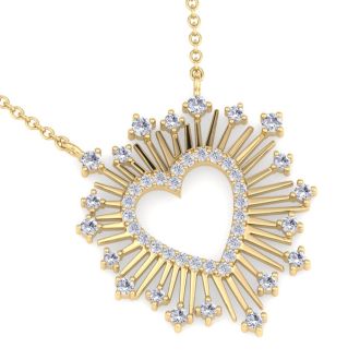 1/2 Carat Lab Grown Diamond Heart Necklace In 14 Karat Yellow Gold, 18 Inches