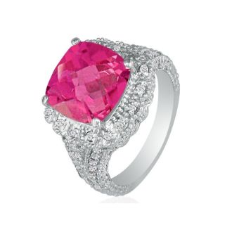 Stylish 4 1/2 Carat Pink Topaz and Diamond Ring in 14k White Gold