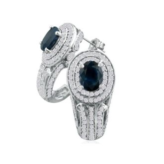 4 1/4ct Sapphire and Diamond Earrings in 14k White Gold