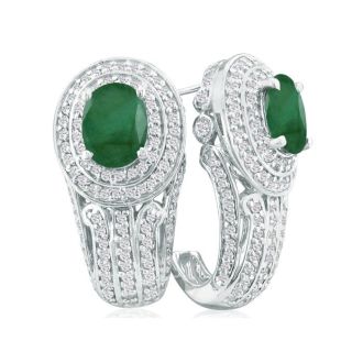 Bold 3 3/4ct Emerald and Diamond Earrings in 14k White Gold