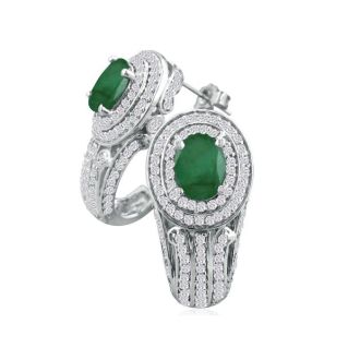 Bold 3 3/4ct Emerald and Diamond Earrings in 14k White Gold