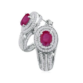 Bold 4 1/4ct Ruby and Diamond Earrings in 14k White Gold