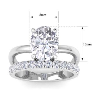 3 1/2 Carat Oval Shape Lab Grown Diamond Halo Engagement Ring Plus Band In 14K White Gold
