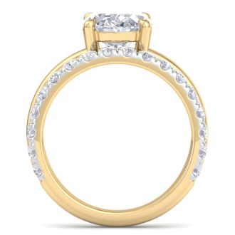 3 1/2 Carat Oval Shape Lab Grown Diamond Halo Engagement Ring Plus Band In 14K Yellow Gold