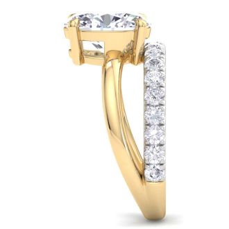 3 1/2 Carat Oval Shape Lab Grown Diamond Halo Engagement Ring Plus Band In 14K Yellow Gold