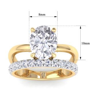 3 1/2 Carat Oval Shape Lab Grown Diamond Halo Engagement Ring Plus Band In 14K Yellow Gold