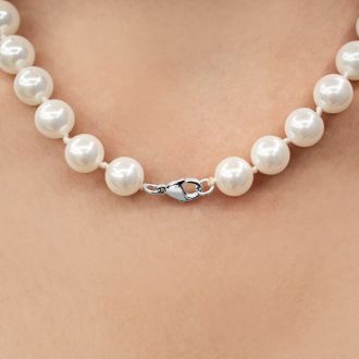 16 Inch 10mm Glass Pearl Strand Necklace, Lobster-Claw Clasp