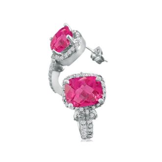 Pink Gemstones 5 1/4 Carat Pink Topaz and Diamond Earrings in 14k White Gold