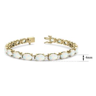 Opal Bracelet With 6 Carats of Oval Shape Opals and Diamonds In 14 Karat Yellow Gold, 7 Inches