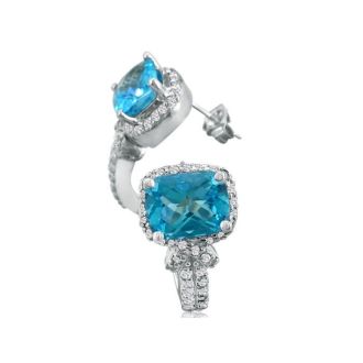 Blue Topaz Jewelry: 5 1/4ct Blue Topaz and Diamond Earrings in 14k White Gold
