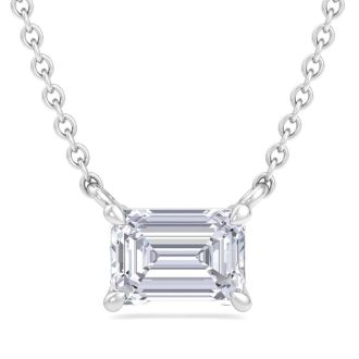 2 Carat Emerald Cut Lab Grown Diamond Solitaire Necklace In 14 Karat White Gold