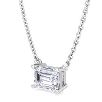2 Carat Emerald Cut Lab Grown Diamond Solitaire Necklace In 14 Karat White Gold