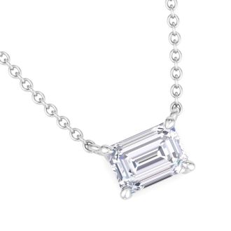 2 Carat Emerald Cut Lab Grown Diamond Solitaire Necklace In 14 Karat White Gold