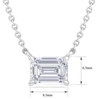2 Carat Emerald Cut Lab Grown Diamond Solitaire Necklace In 14 Karat White Gold