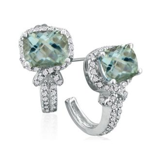 5 1/4ct Green Amethyst and Diamond Earrings in 14k White Gold