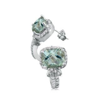 5 1/4ct Green Amethyst and Diamond Earrings in 14k White Gold