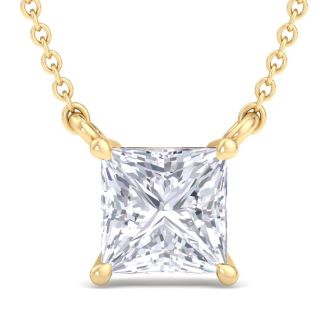 1 Carat Princess Cut Lab Grown Diamond Solitaire Necklace In 14 Karat Yellow Gold