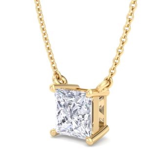 1 Carat Princess Cut Lab Grown Diamond Solitaire Necklace In 14 Karat Yellow Gold