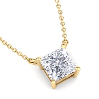 1 Carat Princess Cut Lab Grown Diamond Solitaire Necklace In 14 Karat Yellow Gold