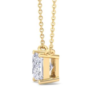 1 Carat Princess Cut Lab Grown Diamond Solitaire Necklace In 14 Karat Yellow Gold
