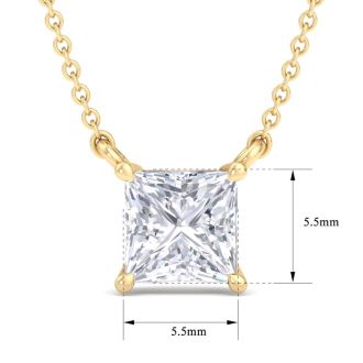 1 Carat Princess Cut Lab Grown Diamond Solitaire Necklace In 14 Karat Yellow Gold