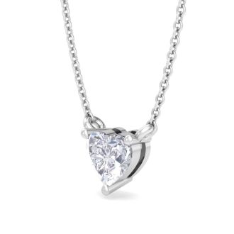 1/3 Carat Heart Shape Lab Grown Diamond Solitaire Necklace In 14 Karat White Gold