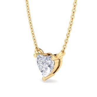 1/3 Carat Heart Shape Lab Grown Diamond Solitaire Necklace In 14 Karat Yellow Gold