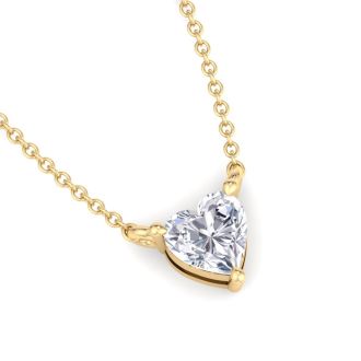 1/3 Carat Heart Shape Lab Grown Diamond Solitaire Necklace In 14 Karat Yellow Gold