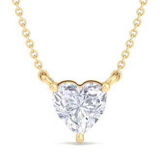 3/4 Carat Heart Shape Lab Grown Diamond Solitaire Necklace In 14 Karat Yellow Gold