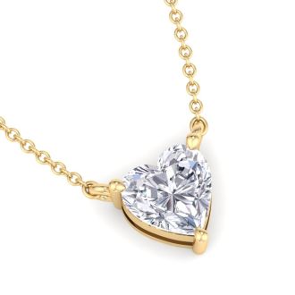 3/4 Carat Heart Shape Lab Grown Diamond Solitaire Necklace In 14 Karat Yellow Gold