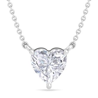 1 Carat Heart Shape Lab Grown Diamond Solitaire Necklace In 14 Karat White Gold