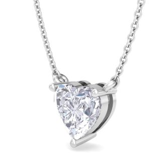 1 Carat Heart Shape Lab Grown Diamond Solitaire Necklace In 14 Karat White Gold