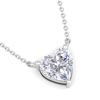 1 Carat Heart Shape Lab Grown Diamond Solitaire Necklace In 14 Karat White Gold