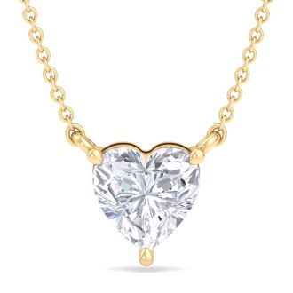 1 Carat Heart Shape Lab Grown Diamond Solitaire Necklace In 14 Karat Yellow Gold