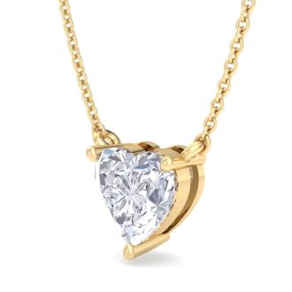 1 Carat Heart Shape Lab Grown Diamond Solitaire Necklace In 14 Karat Yellow Gold