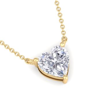 1 Carat Heart Shape Lab Grown Diamond Solitaire Necklace In 14 Karat Yellow Gold