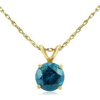 1/2ct Round Brilliant Cut Blue Diamond Pendant in 14k Yellow Gold