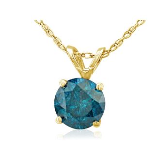 1/2ct Round Brilliant Cut Blue Diamond Pendant in 14k Yellow Gold