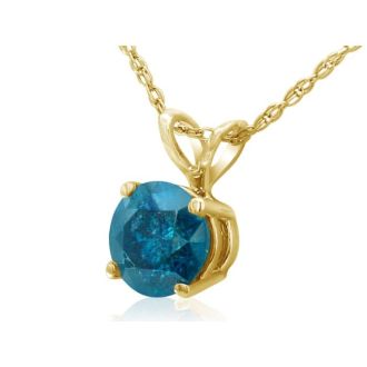 1/2ct Round Brilliant Cut Blue Diamond Pendant in 14k Yellow Gold