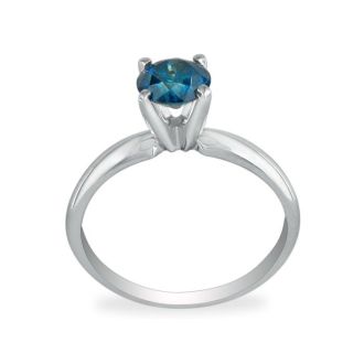 1/2ct Round Brilliant Cut Blue Diamond Ring In 14k White Gold