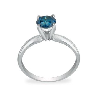 1/2ct Round Brilliant Cut Blue Diamond Ring In 14k White Gold ...