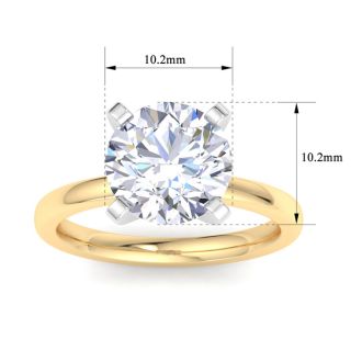 4 Carat Round Shape Lab Grown Diamond Ring In 14K Yellow Gold, Solitaire
