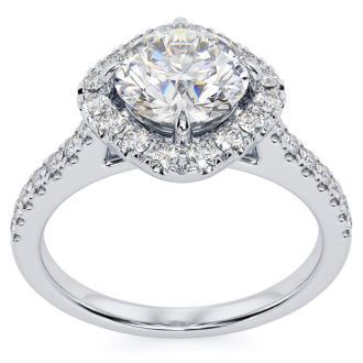 1 1/3 Carat Cushion Style Halo Lab Grown Diamond Engagement Ring in 14 Karat White Gold 