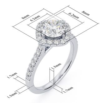 1 1/3 Carat Cushion Style Halo Lab Grown Diamond Engagement Ring in 14 Karat White Gold 