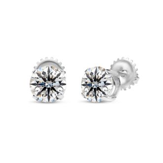 1 Carat Lab Grown Diamond Earrings In 14 Karat White Gold, Basket Setting
