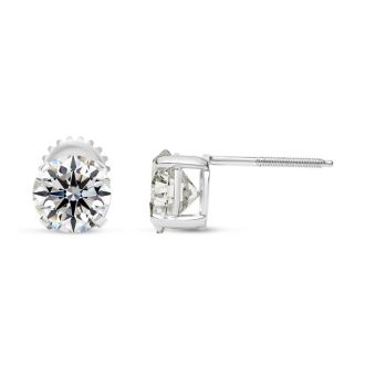 1 Carat Lab Grown Diamond Earrings In 14 Karat White Gold, Basket Setting