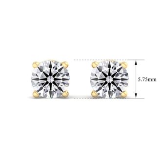 1 1/2 Carat Lab Grown Diamond Earrings In 14 Karat Yellow Gold, Basket Setting