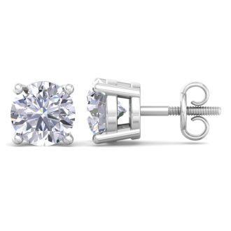 4 Carat Lab Grown Diamond Earrings In 14 Karat White Gold, Basket Setting