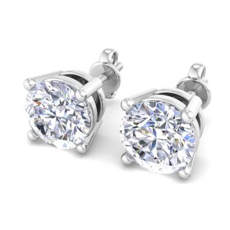 4 Carat Lab Grown Diamond Earrings In 14 Karat White Gold, Basket Setting