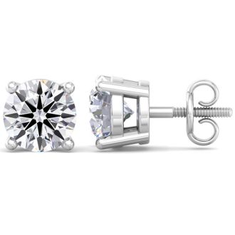 6 Carat Lab Grown Diamond Earrings In 14 Karat White Gold, Basket Setting